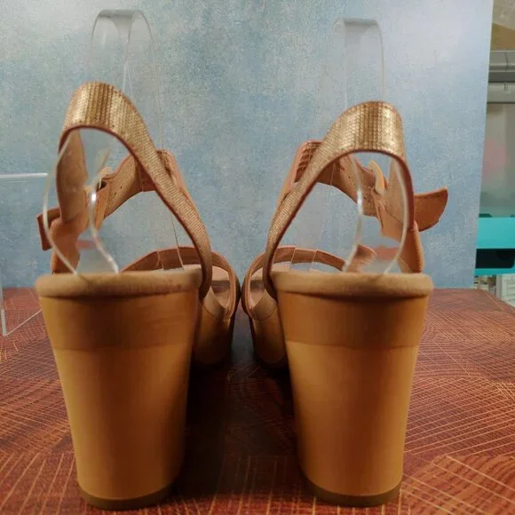 Earth Oak Chestnut Suede Platform Sandals Size 9 Dusty Pink - Picture 6 of 7